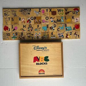 Disney Characters Wooden ABC Blocks Alphabet Double Sided Storage Tray Preschool